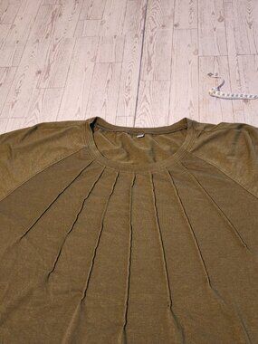 Women's 4XL Olive Green Pleated Front Blouse | Short Sleeve Plus Size Top